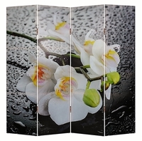 Ширма 1111-4 Белая орхидея и капли 4 панели